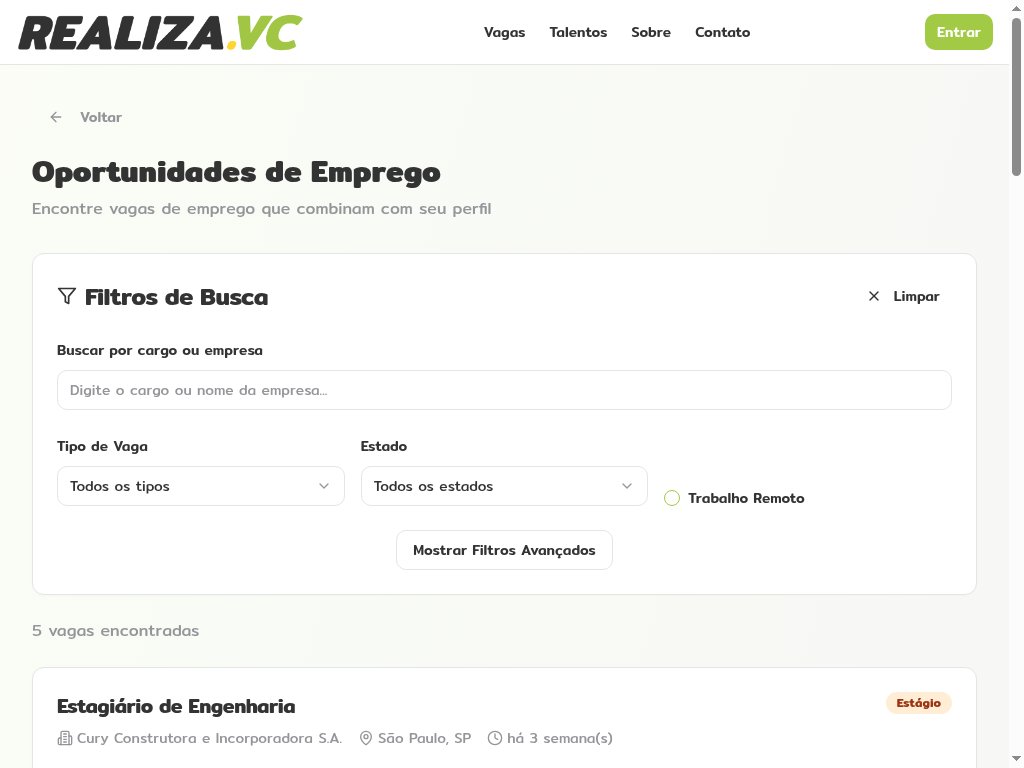 Plataforma de Vagas Realiza.vc